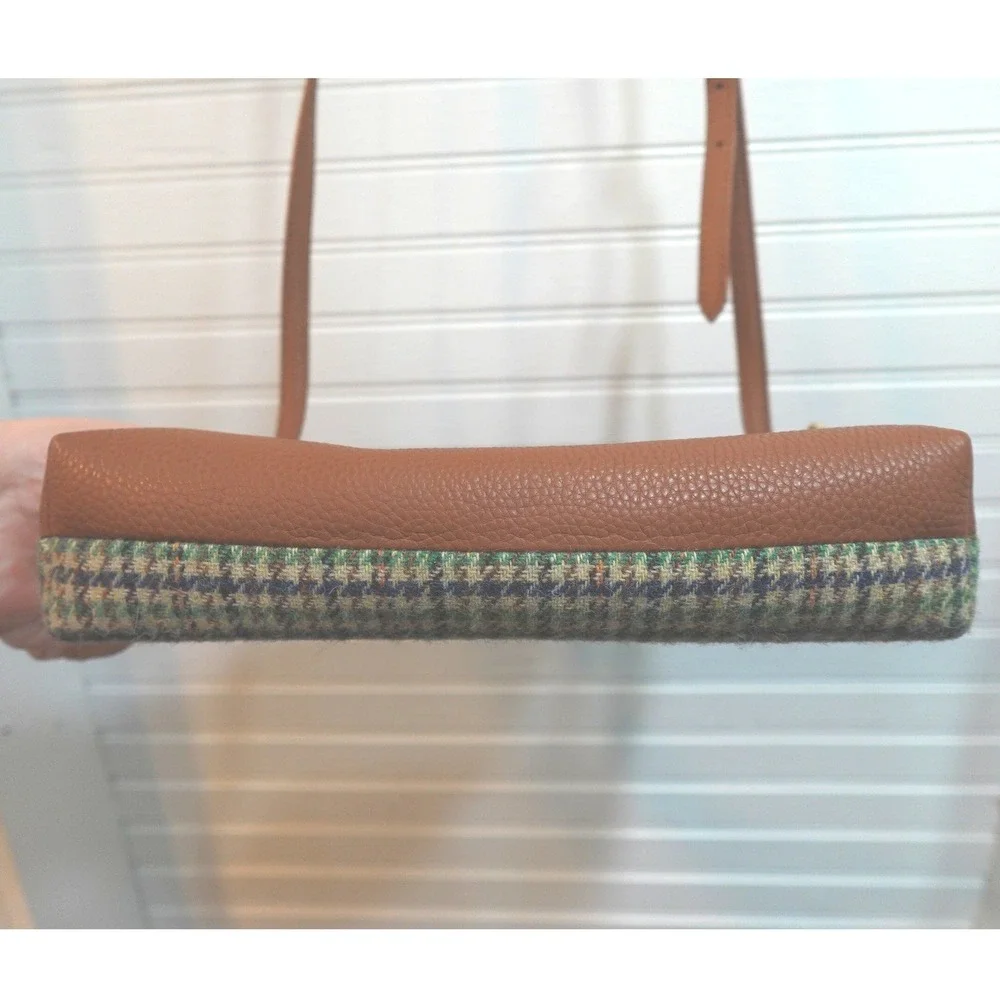 Vintage Talbots Crossbody‎ Purse Tan Leather Wool Plaid Adjustable Strap Bag